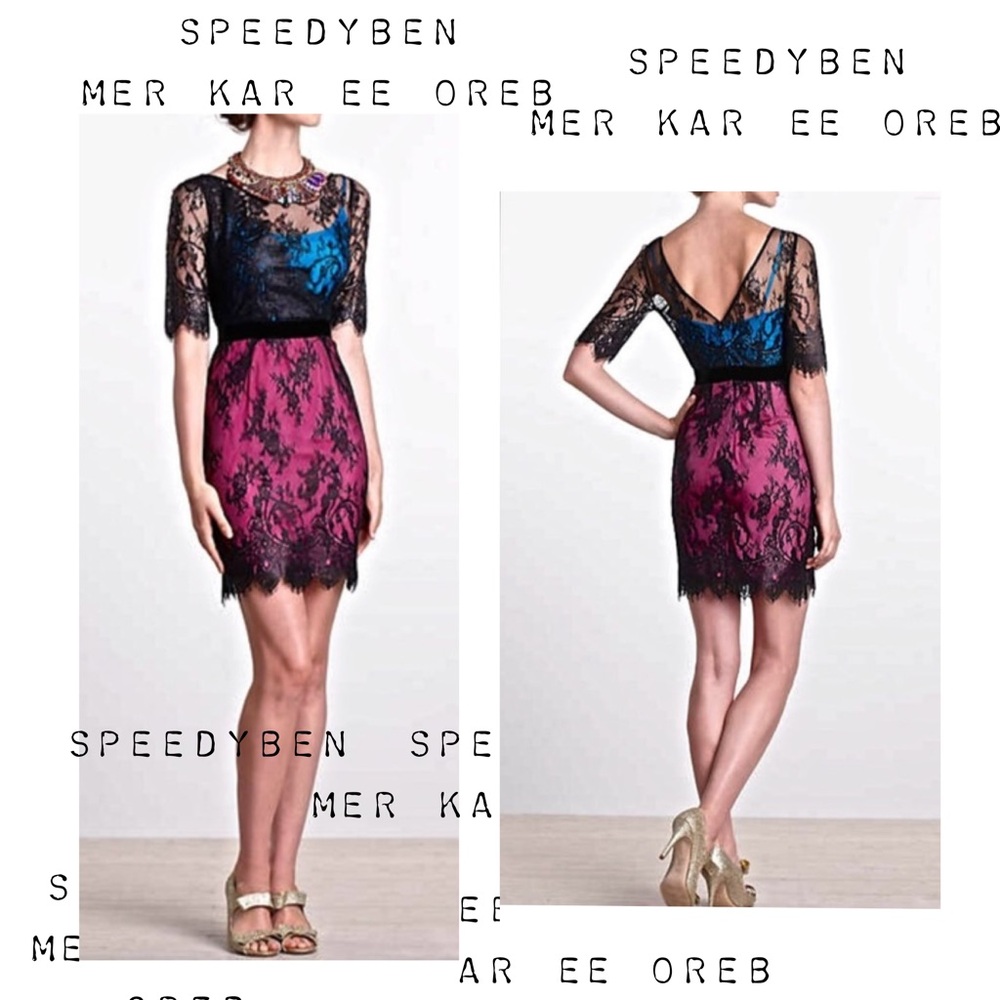 Anthropologie Tracy Reese Black Lace Overlay Silk Dress Size 2